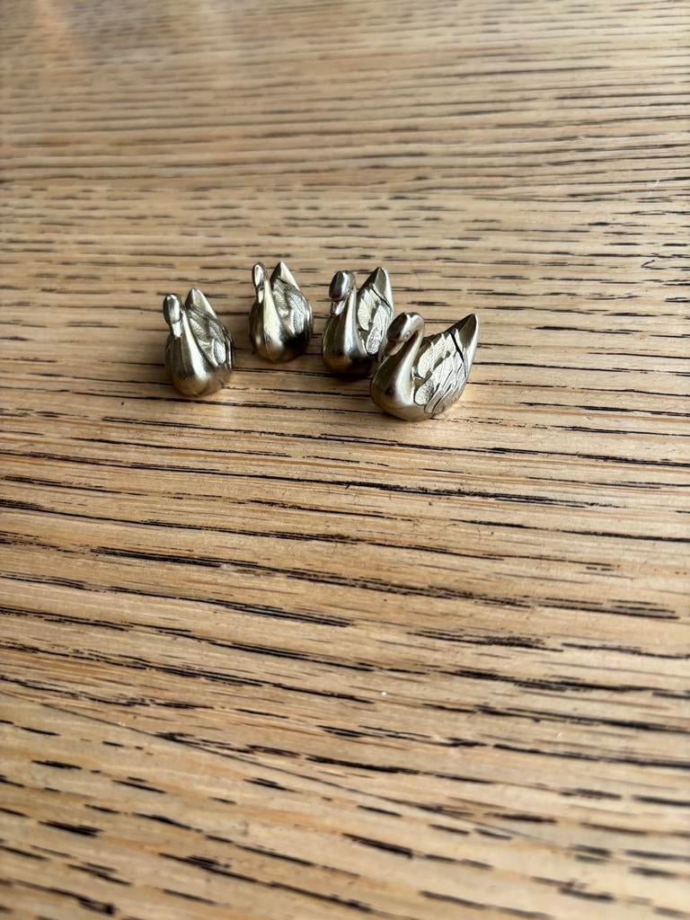 Set van 4 zilverkleurige zwaan beeldjes, Antiek en Kunst, Antiek | Goud en Zilver, Ophalen, Zilver