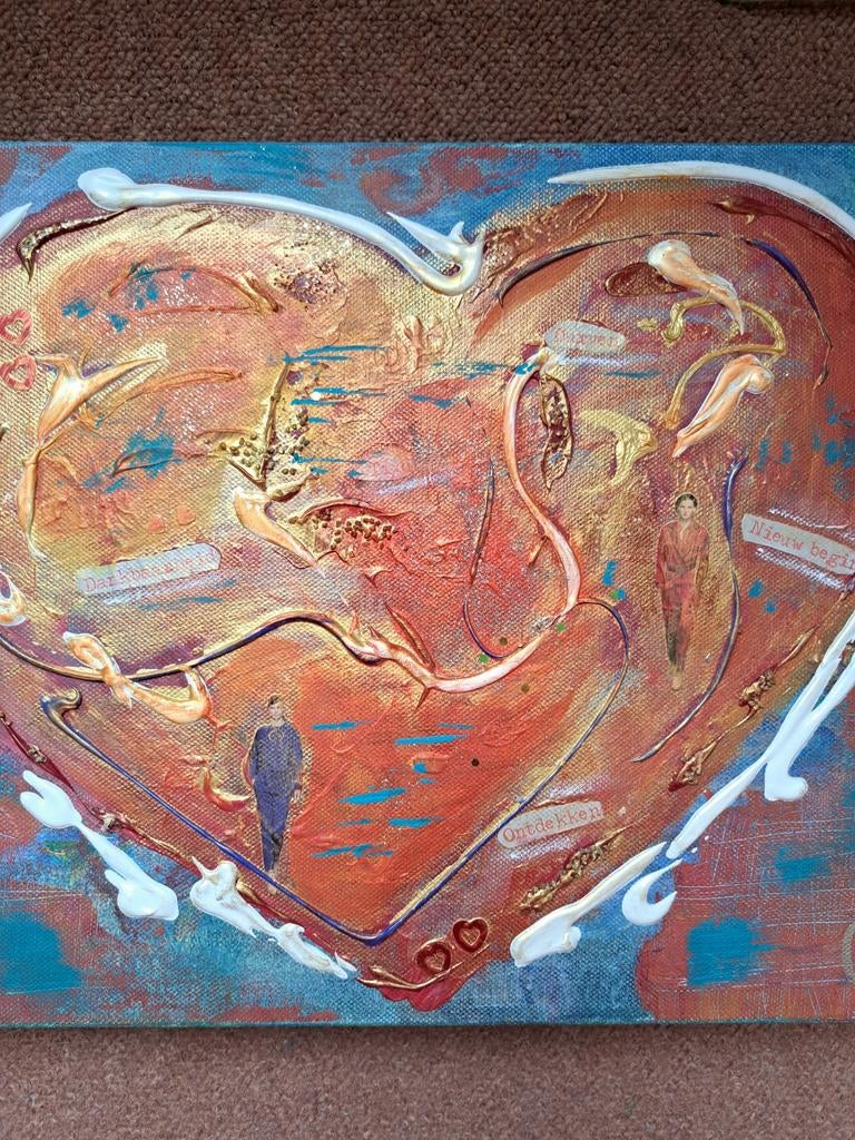 Mixedmedia hart met woorden, Ophalen of Verzenden