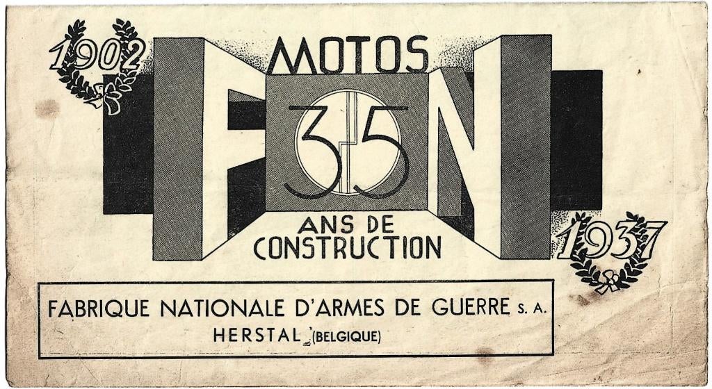 FN Herstal 1936 / 1937 folder moto motor (FN367), Motoren, Handleidingen en Instructieboekjes, Overige merken, Ophalen of Verzenden