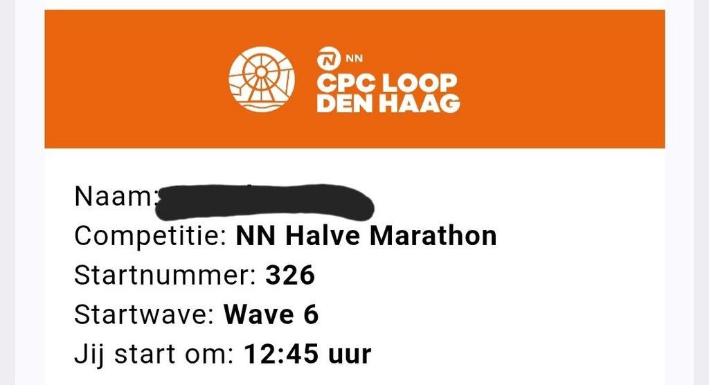 Cpc startbewijs halve marathon, Eén persoon, Maart