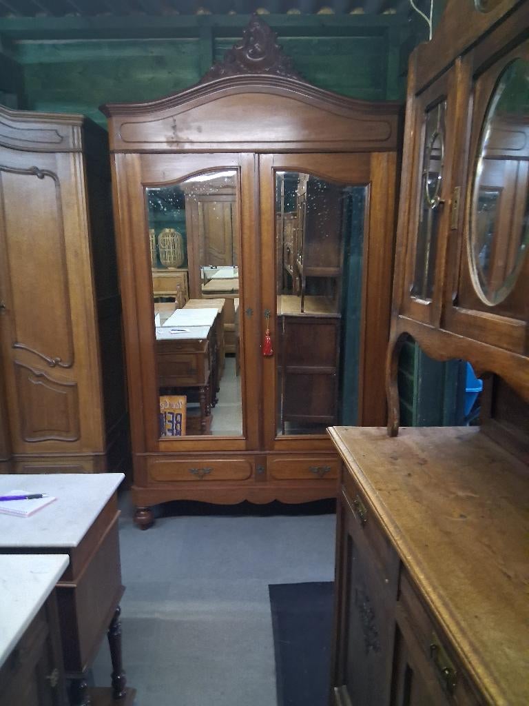 Barok antiek mahonie linnenkast spiegeldeuren sierkuif, Antiek en Kunst, Curiosa en Brocante, Ophalen of Verzenden