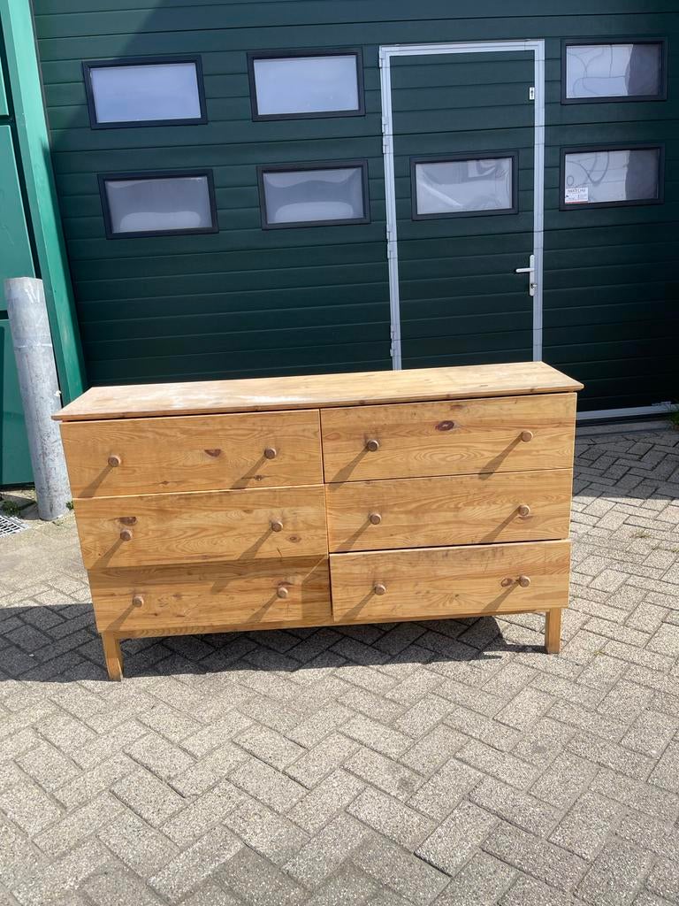 Houten ladekast met 6 laden kast, Ophalen, Gebruikt, 100 tot 150 cm, 5 laden of meer