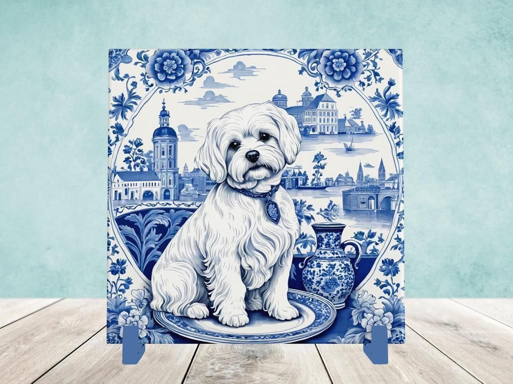 Maltezer Delfts Blauwe tegel incl houder, Verzenden, Nieuw