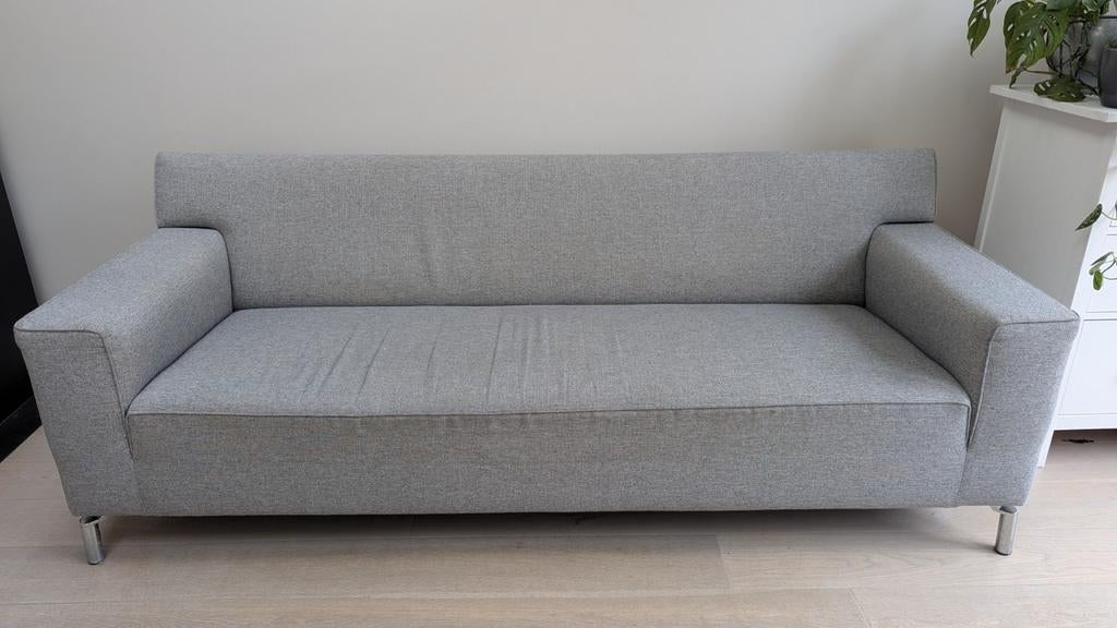 Bankstel met poef - lichtgrijs - geïnspireerd op Bloq bank, Ophalen, Gebruikt, Driepersoons, 75 tot 100 cm