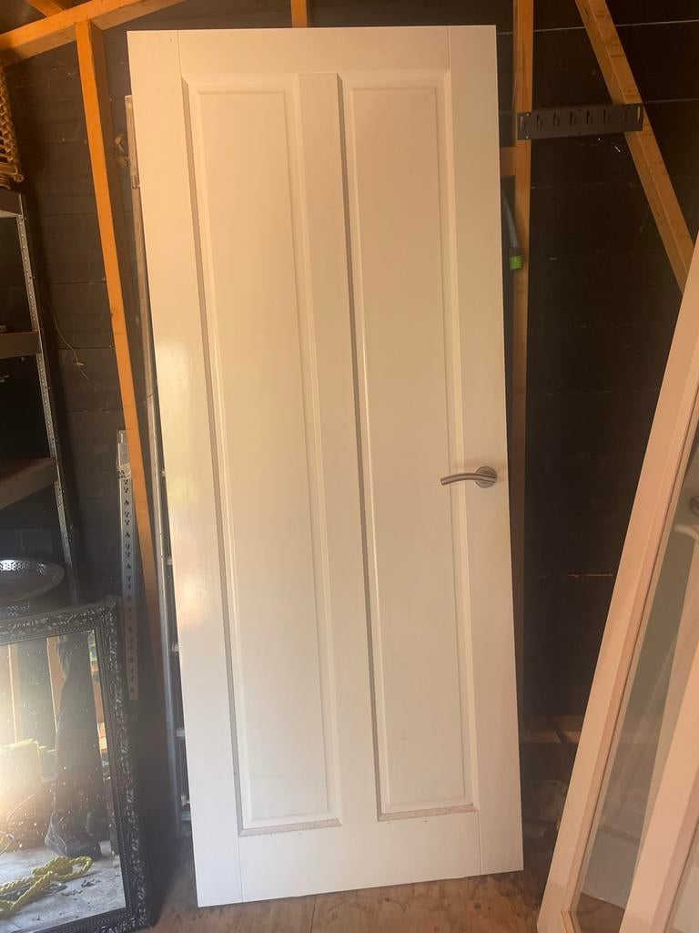 Witte opdek binnendeuren  met paneeldesign en klink, Ophalen, Gebruikt, 80 tot 100 cm, Binnendeur