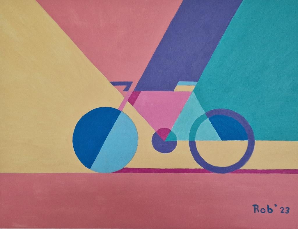Racefiets, zelf geschilderd op doek met acryl, Ophalen