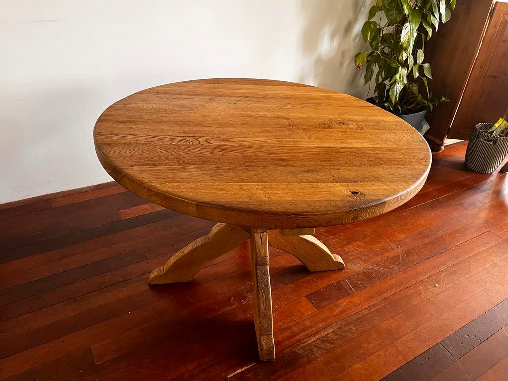 Massief eiken ronde kloostertafel/eettafel, Ophalen, Gebruikt, 100 tot 150 cm, Kloostertafel