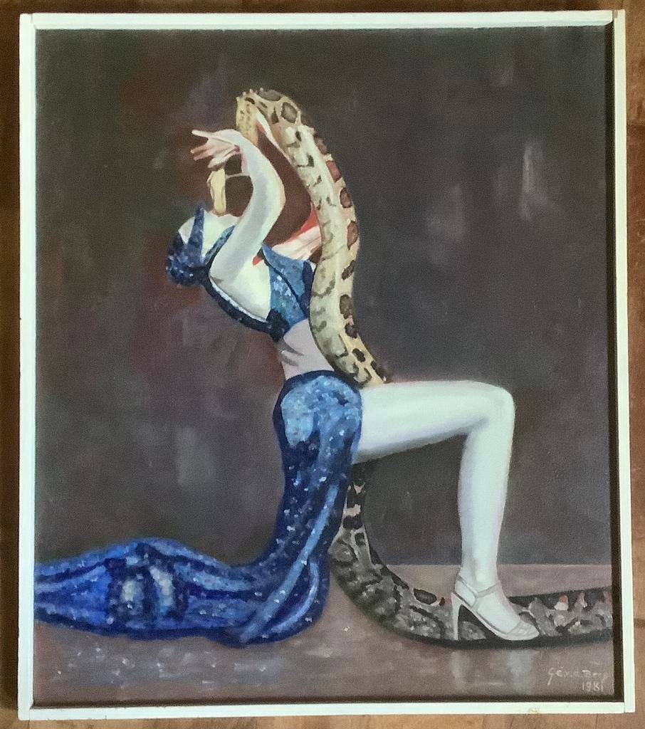 Slang, dans, boa, python, schilderij, Ge vd Berg,, reptiel., Ophalen of Verzenden