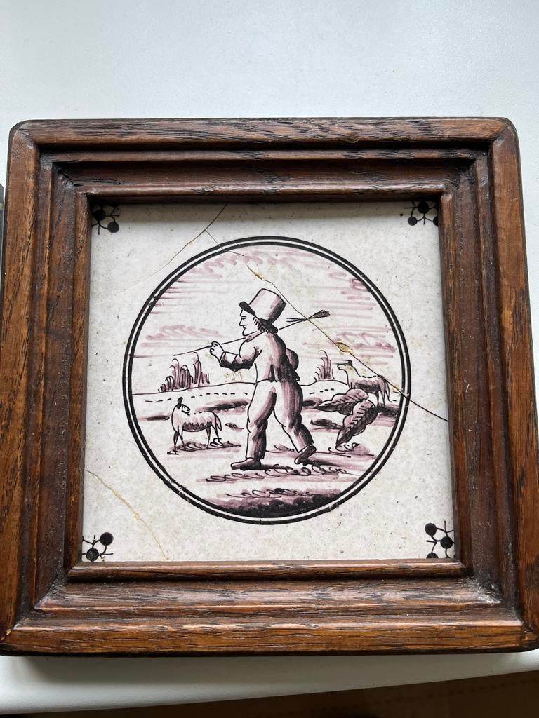 2 Makkum tegeltjes in lijst - Antiek Delfts Blauw, Antiek en Kunst, Ophalen of Verzenden