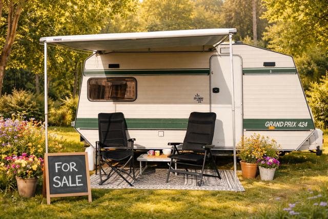 Caravan Chateau Grand Prix 424, Caravans en Kamperen, Caravans, Chateau, Rondzit, Dwarsbed, Luifel