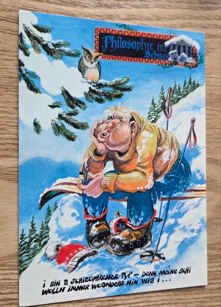 Wintersport humor, Verzamelen, Ansichtkaarten | Themakaarten, Verzenden, 1980 tot heden, Gelopen, Overige thema's