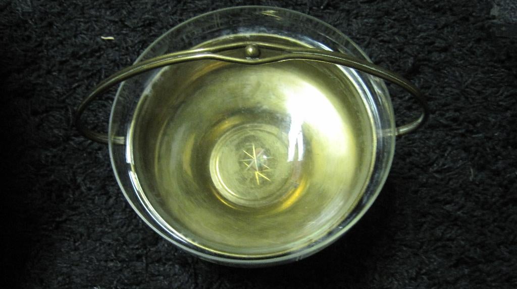 Antieke koperen schaal met aparte geslepen glazen schaal, Antiek en Kunst, Antiek | Koper en Brons, Ophalen of Verzenden, Koper