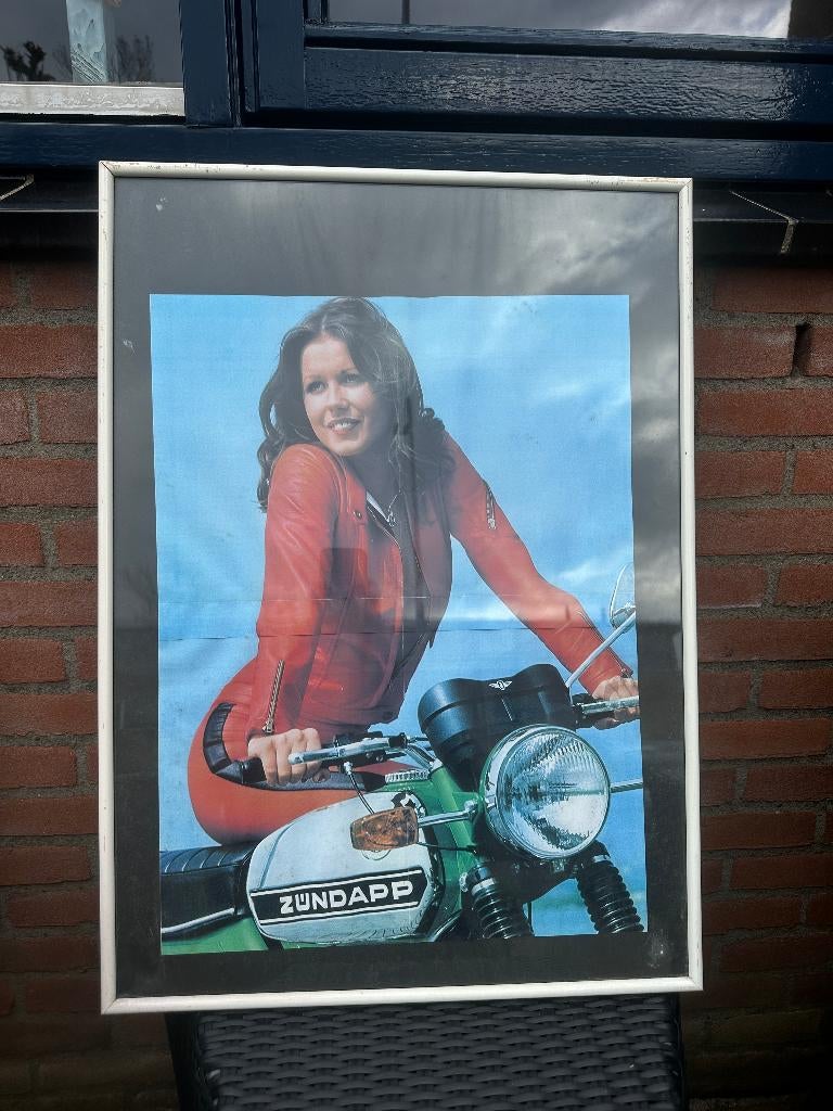 Mooie oude Zundapp poster in houten lijst., Verzamelen, Ophalen, Gebruikt, Overige typen