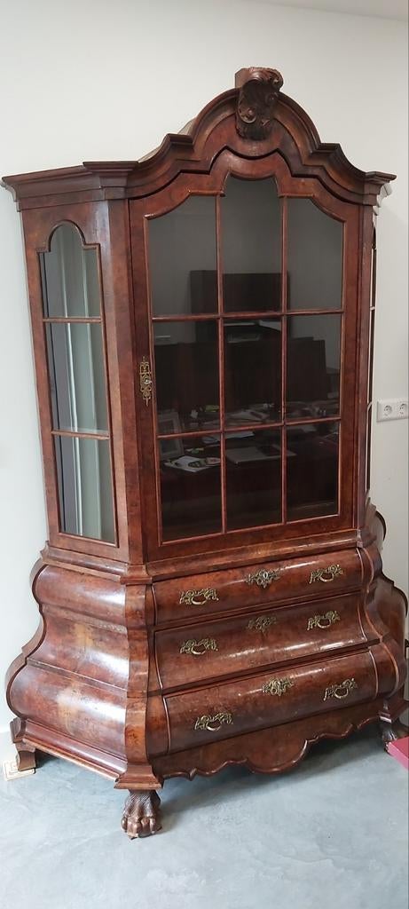 Antieke mahoniehouten porselein vitrinekast met lades, Antiek en Kunst, Ophalen