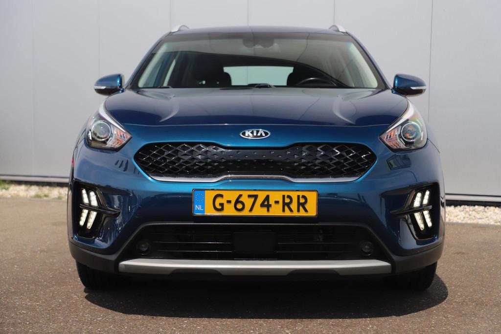 Kia Niro 1.6 GDi Hybrid DynamicLine Automaat Half Leder Navi, Auto's, Gebruikt, Euro 6, Blauw, Leder en Stof