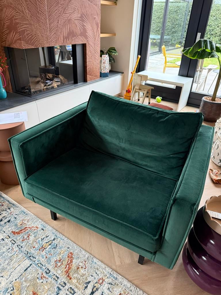 Groene velours fauteuil trendhopper, Huis en Inrichting, Fauteuils, Gebruikt, 75 tot 100 cm, Ophalen of Verzenden, 100 tot 125 cm