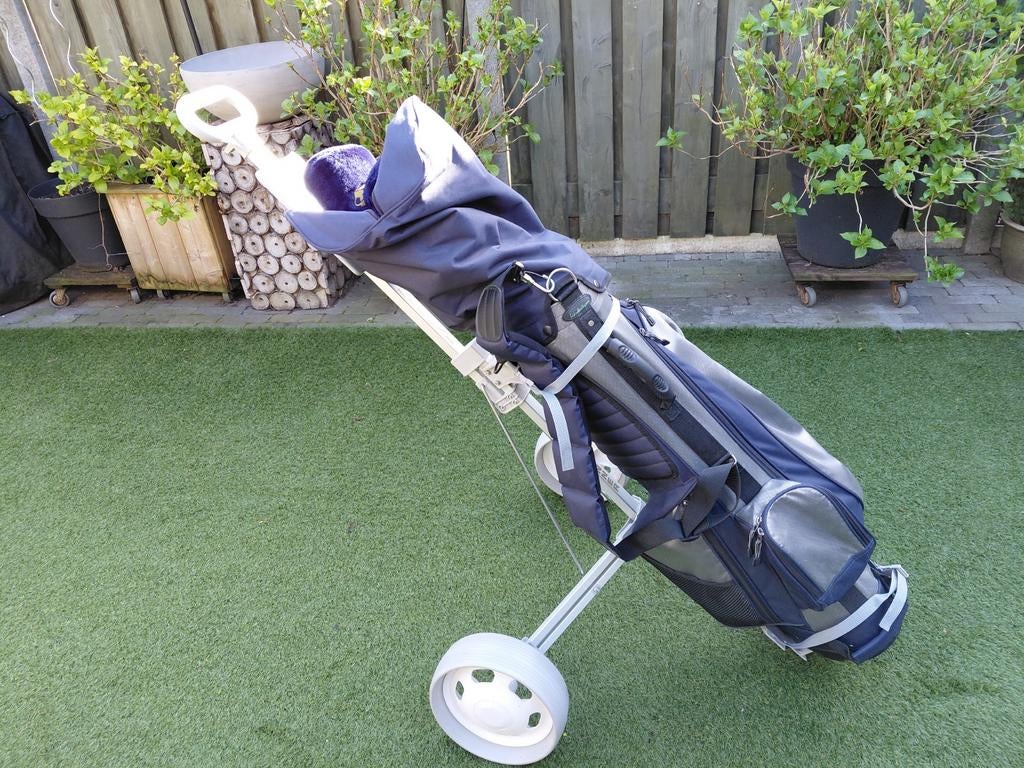 Complete golfset met golfkar, tas, clubs en ballen, Sport en Fitness, Golf, Ophalen, Zo goed als nieuw, Golfkar