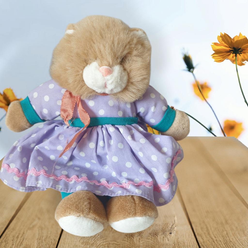 Vintage Commonwealth knuffel kat met jurkje 0304, Overige merken, -, Overige karakters, Overige typen