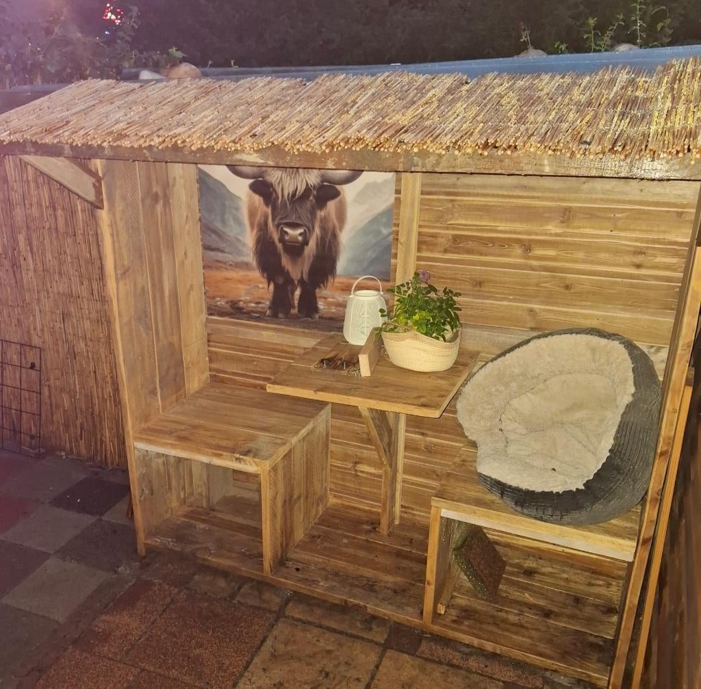 Bistroset tuinset trein metro-zit Hout afdak 180x200cm, Nieuw, Eettafel, Hout, Ophalen