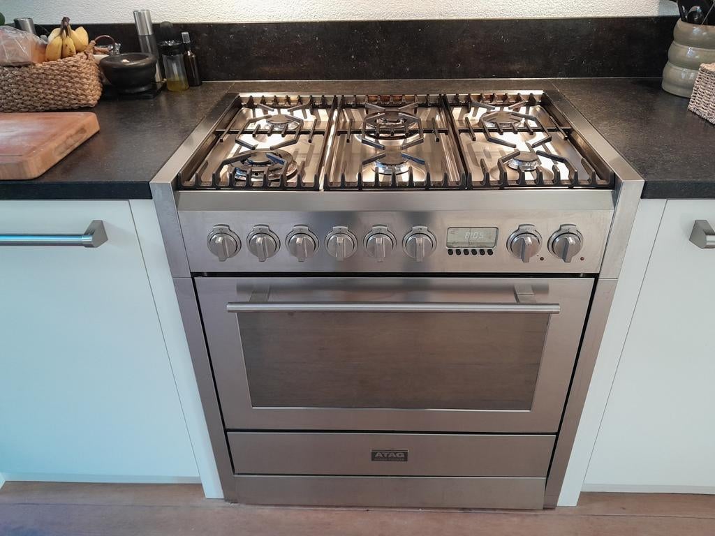 ATAG Fornuis 90cm rvs, Ophalen, Gebruikt, 60 cm of meer, Vrijstaand