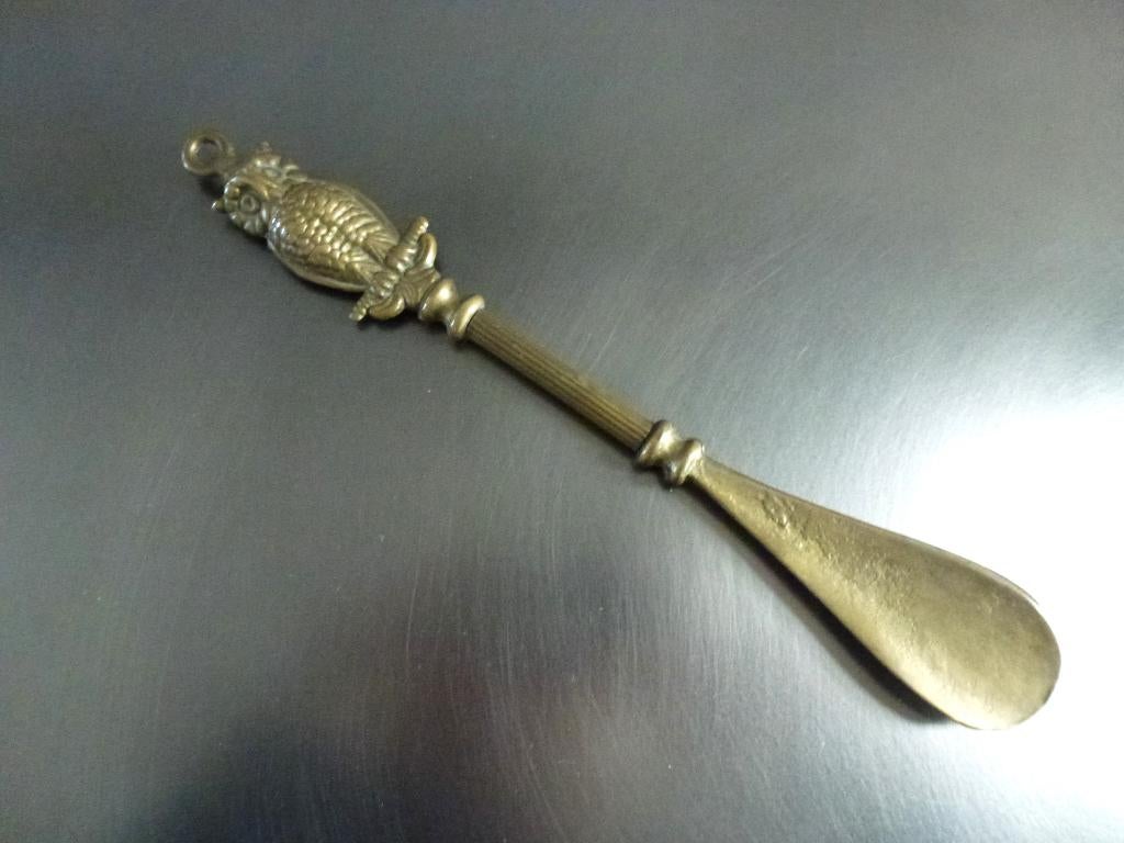 Antieke messing schoenlepel Uilengreep mooi verzamelobject, Ophalen of Verzenden, Koper