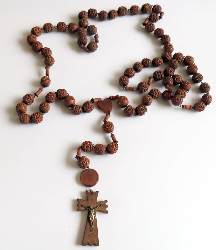 Uit inboedel: Antieke houten lange monnik rozenkrans, incl, Antiek en Kunst, Antiek | Religie, Verzenden