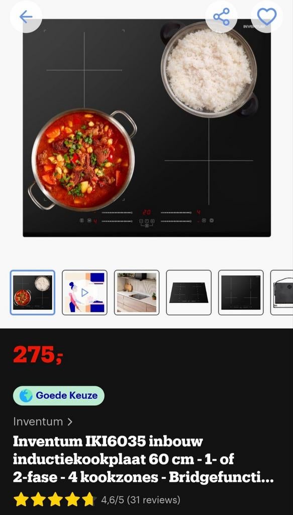 Inventum inductiekookplaat IKI6035 (Nieuw), Ophalen of Verzenden, Nieuw