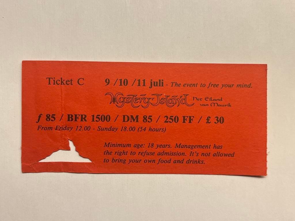 1993 ticket Mystery Island ID&T Thunderdome gabber hardcore, Ophalen of Verzenden, Gebruikt
