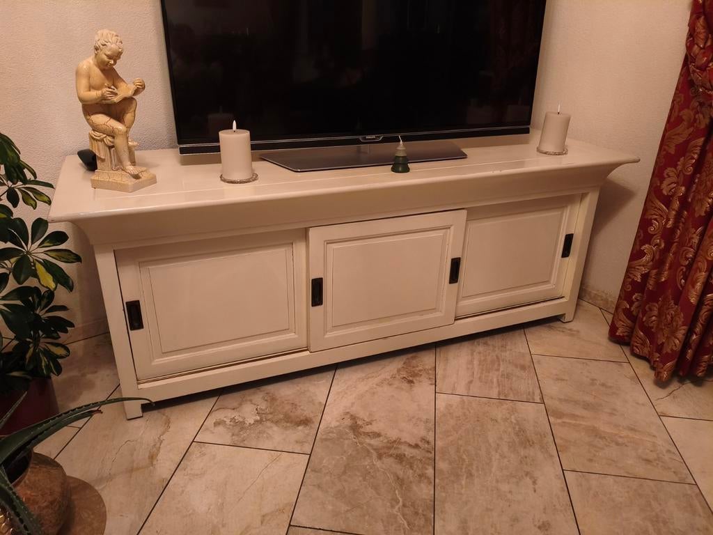 Tv meubel massief hout creme, Ophalen, 50 tot 75 cm, 150 tot 200 cm, Minder dan 100 cm