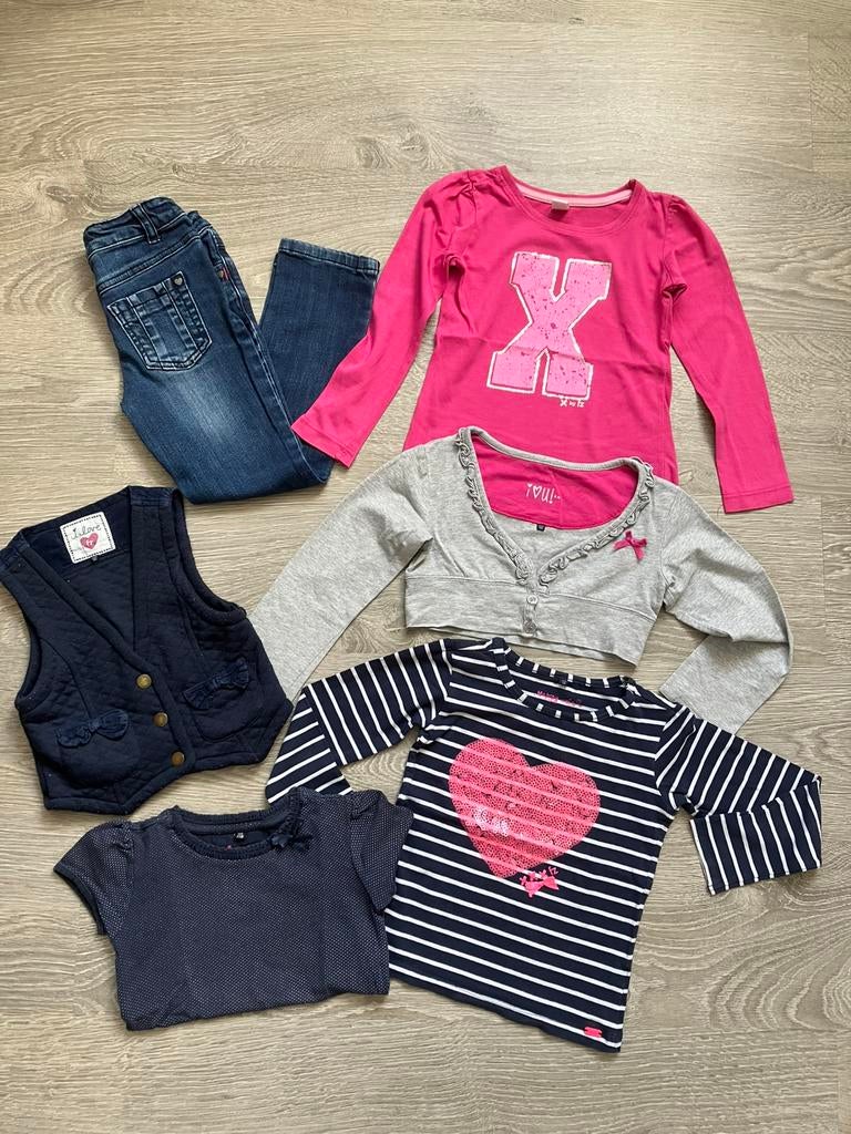 Jeans gilet bolero longsleeves, t-shirt 116, Ophalen of Verzenden, Gebruikt, Meisje, Setje