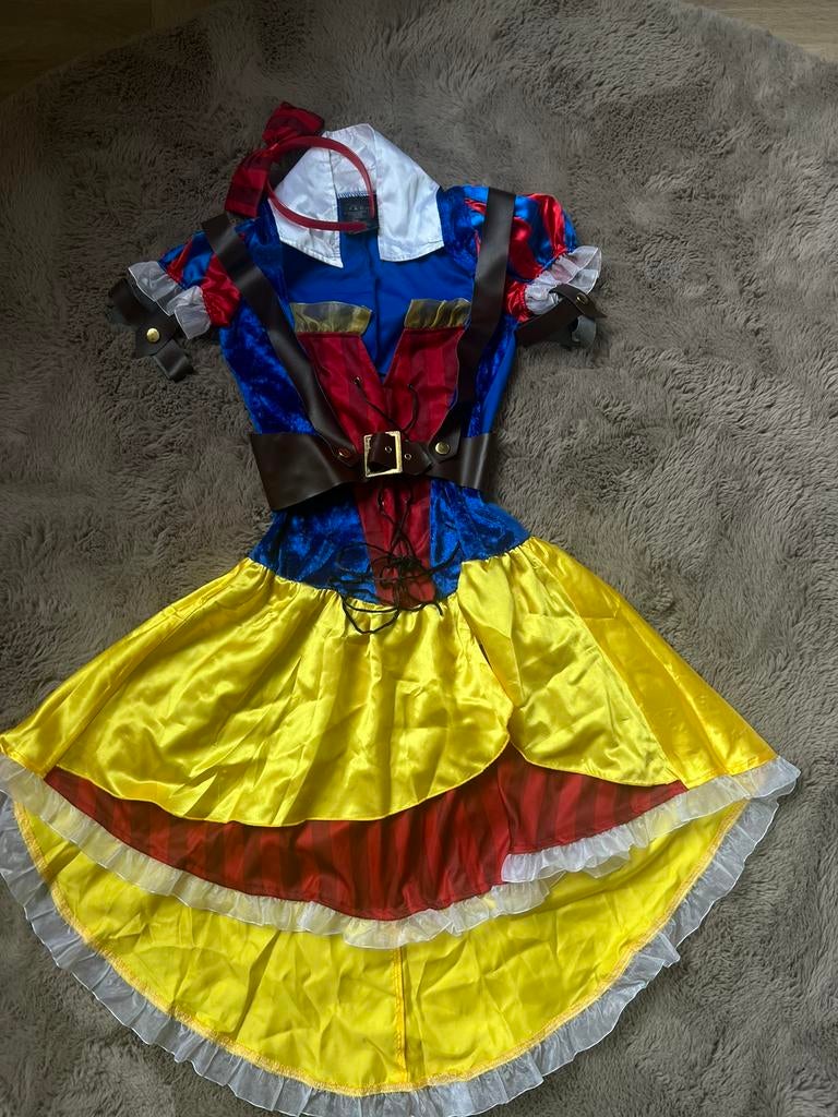 Sneeuwwitje dames incl harnas en haarband, Ophalen of Verzenden, Zo goed als nieuw, Maat 34 (XS) of kleiner, Carnaval