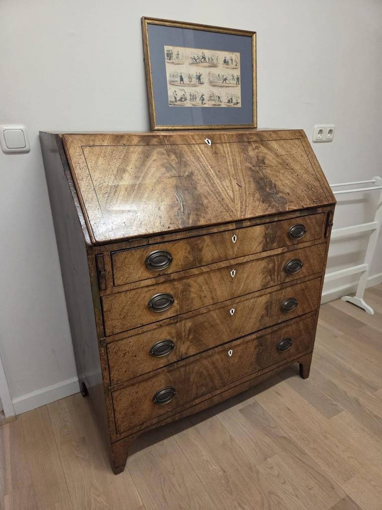 Antieke Engelse mahoniehouten secretaire of klepbureau, Huis en Inrichting, Ophalen, Gebruikt