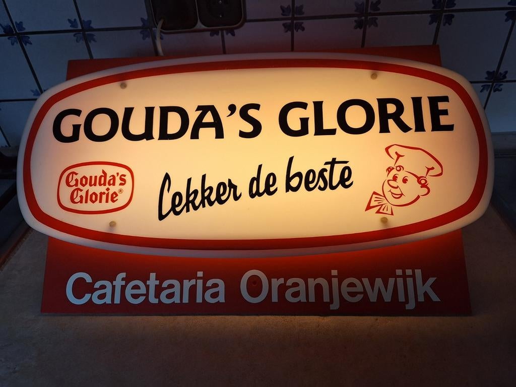 Lichtbak reclame, Cafetaria, Gouda's Glorie,, Verzamelen, Ophalen of Verzenden, Gebruikt, Lichtbak of (neon) lamp