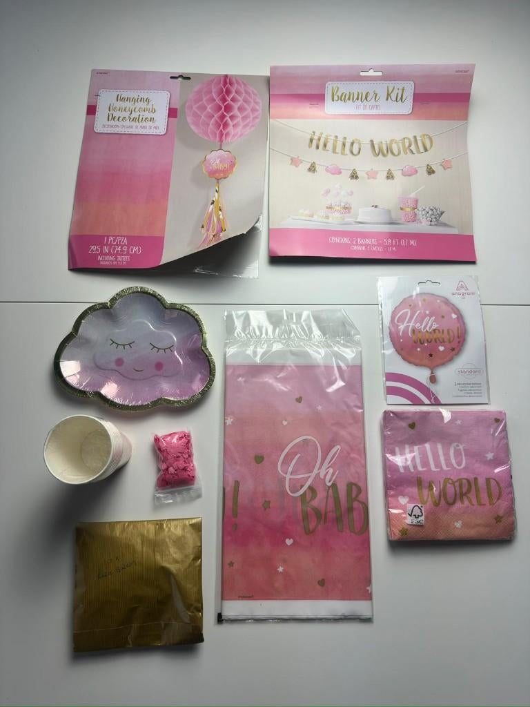 Hello World Pakket (9) Roze, Ophalen, Nieuw, Versiering, Geboorte of Huwelijk