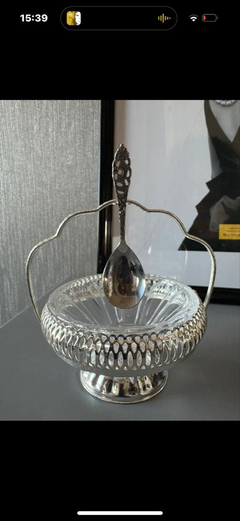 Antiek suikerschaaltje met lepel - Made in England, Antiek en Kunst, Ophalen of Verzenden, Zilver