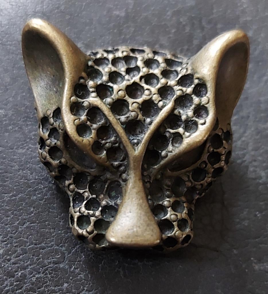 Art deco bronzen broche hoofd van een panter, Ophalen of Verzenden, Zo goed als nieuw, Bruin, Overige materialen