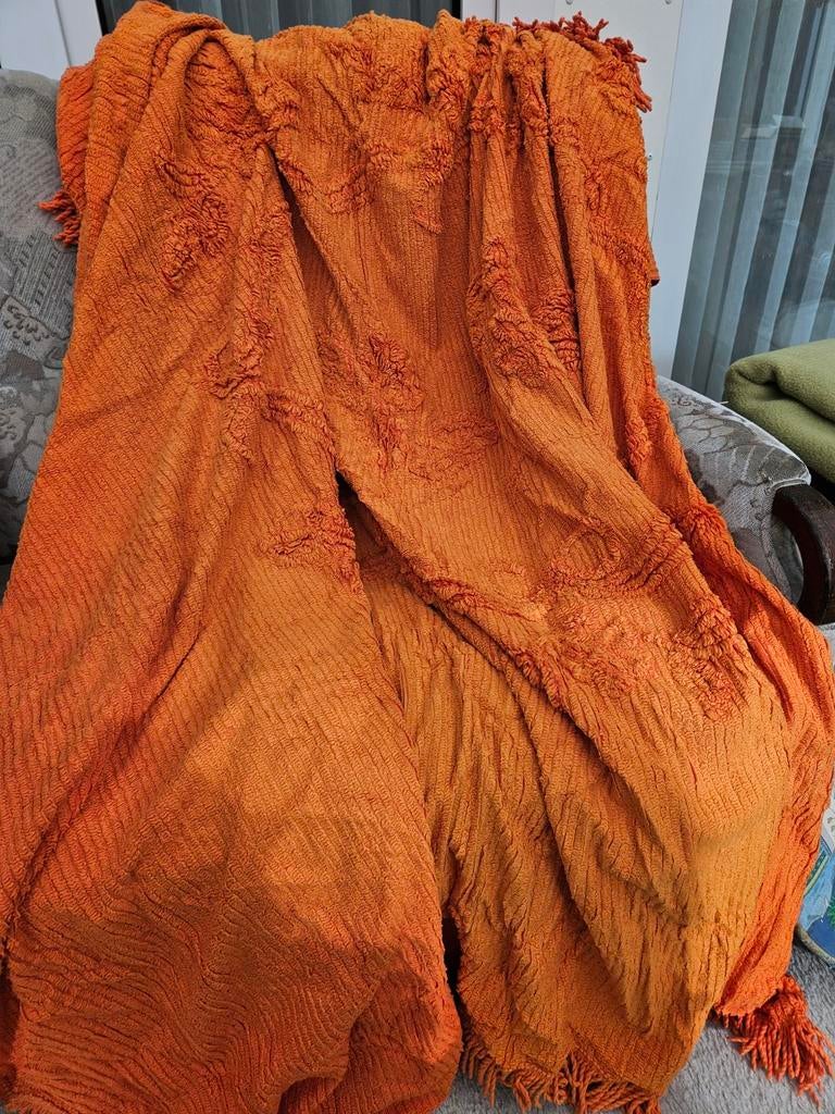 Mooie retro sprei met franjes, Ophalen, Zo goed als nieuw, Tweepersoons, Deken of Dekbed