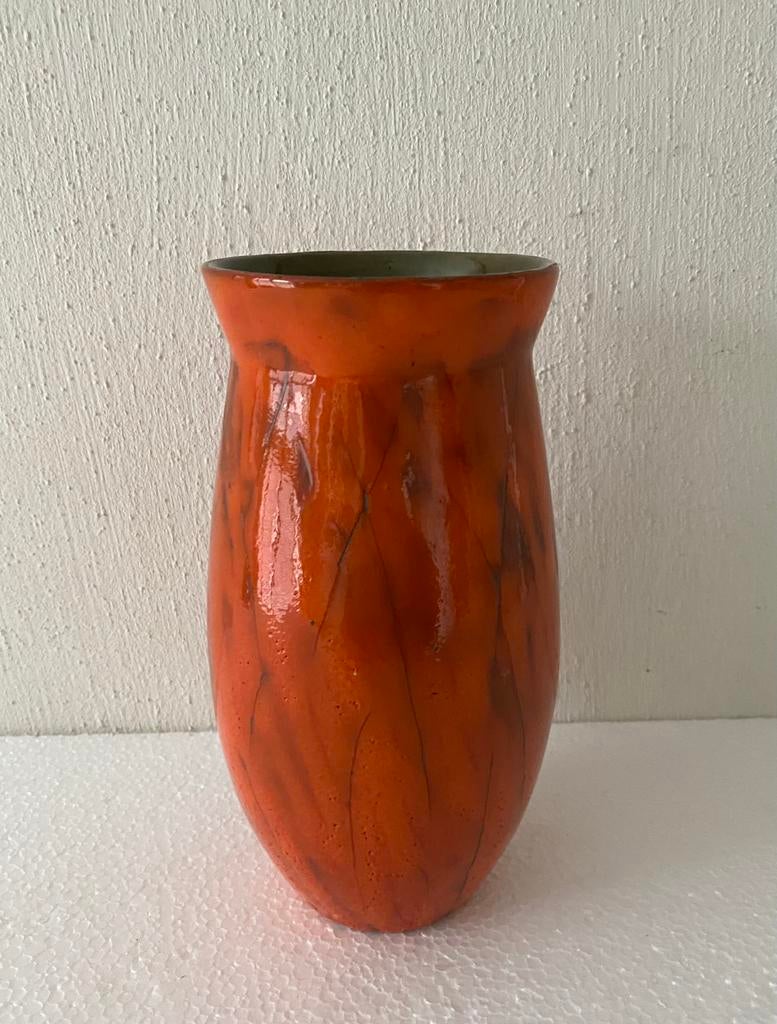 Zenith keramiek vaas in oranje , jaren 70, Gebruikt, Oranje, Ophalen of Verzenden, Minder dan 50 cm