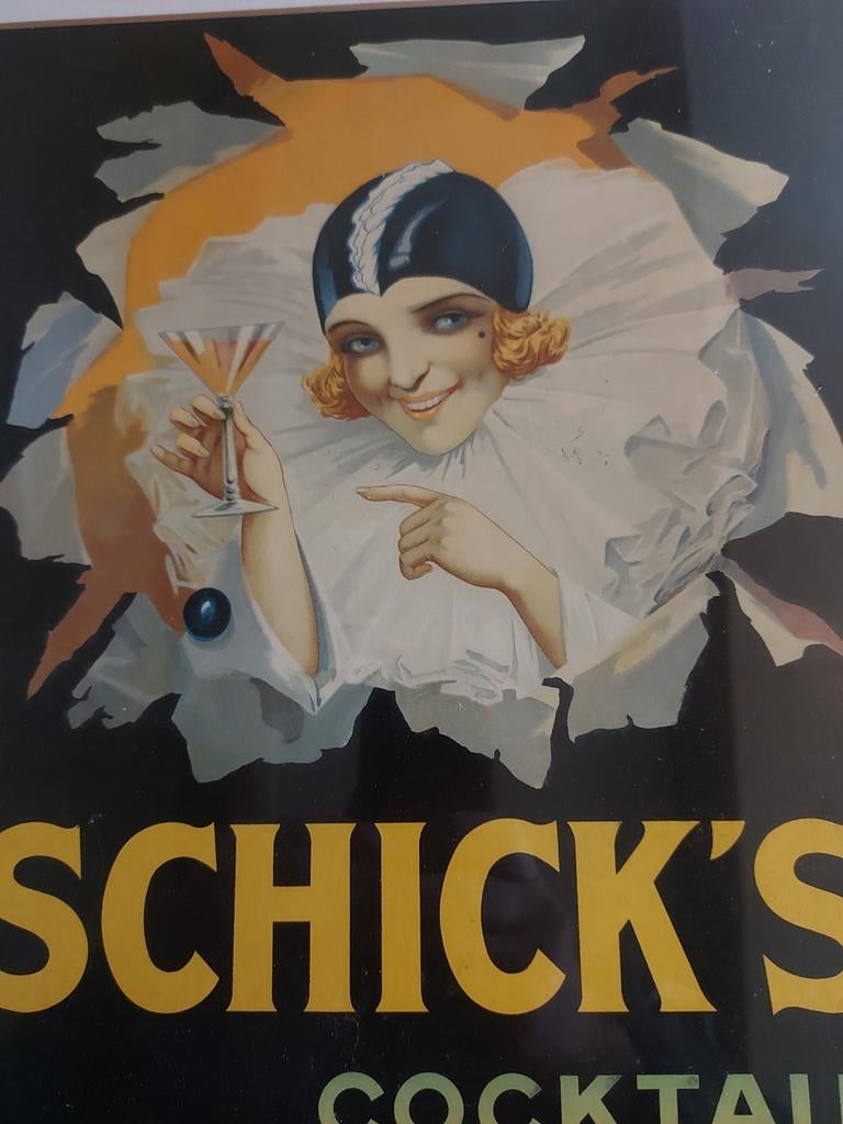 Orginele art-deco drank reclame met tax zegel 1925 cocktails, Ophalen of Verzenden, Zo goed als nieuw, Reclamebord