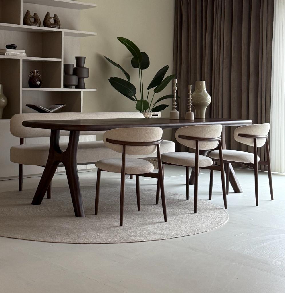 Bruin walnoot kleur Japandi eetkamer tafel **Nieuw**, Ophalen, 50 tot 100 cm, Vijf personen of meer, Ovaal