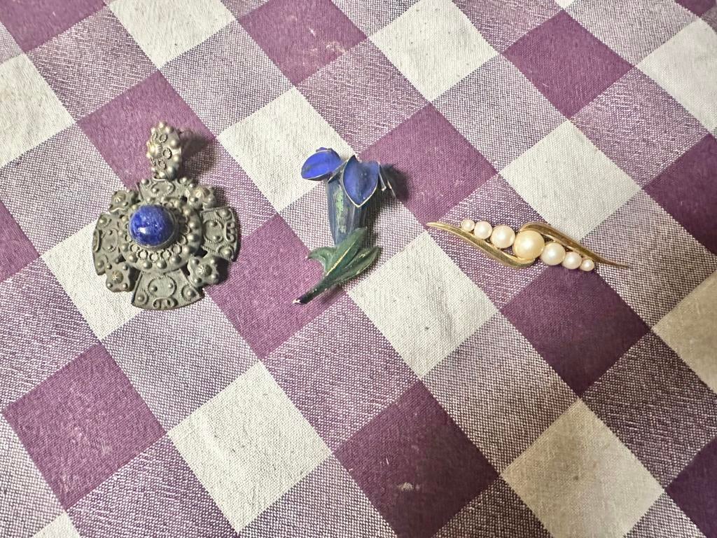 3 broches, Sieraden, Tassen en Uiterlijk, Broches, Ophalen of Verzenden, Gebruikt, Overige kleuren, Overige materialen