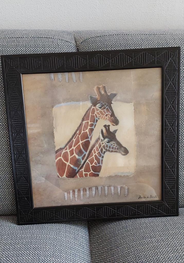 Twee afbeeldingen giraf en cheeta, Antiek en Kunst, Ophalen of Verzenden