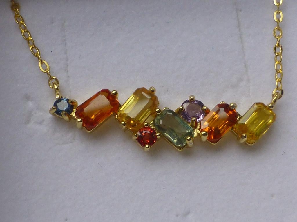 NIEUW + Certificaat Collier 18 kt Goud op Zilver 8 Saffieren, Verzenden, Nieuw, Verstelbaar, Goud