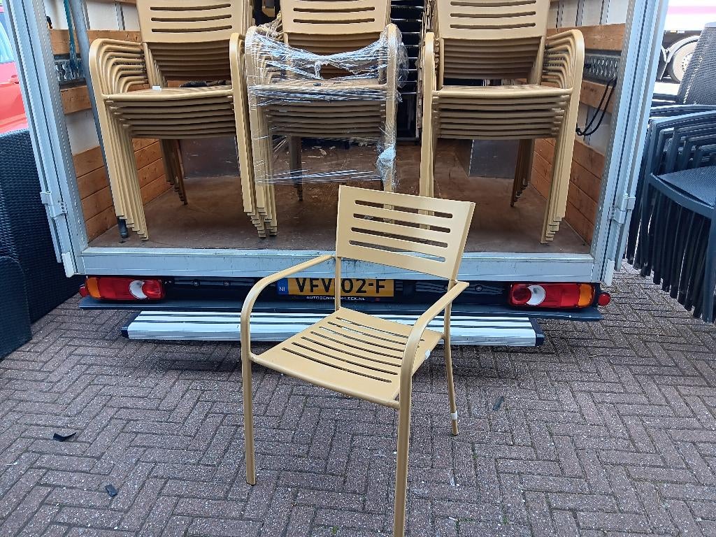Nieuwe metalen horeca terrasstoelen vanaf €20.00, Ophalen, Nieuw, Metaal, Grijs