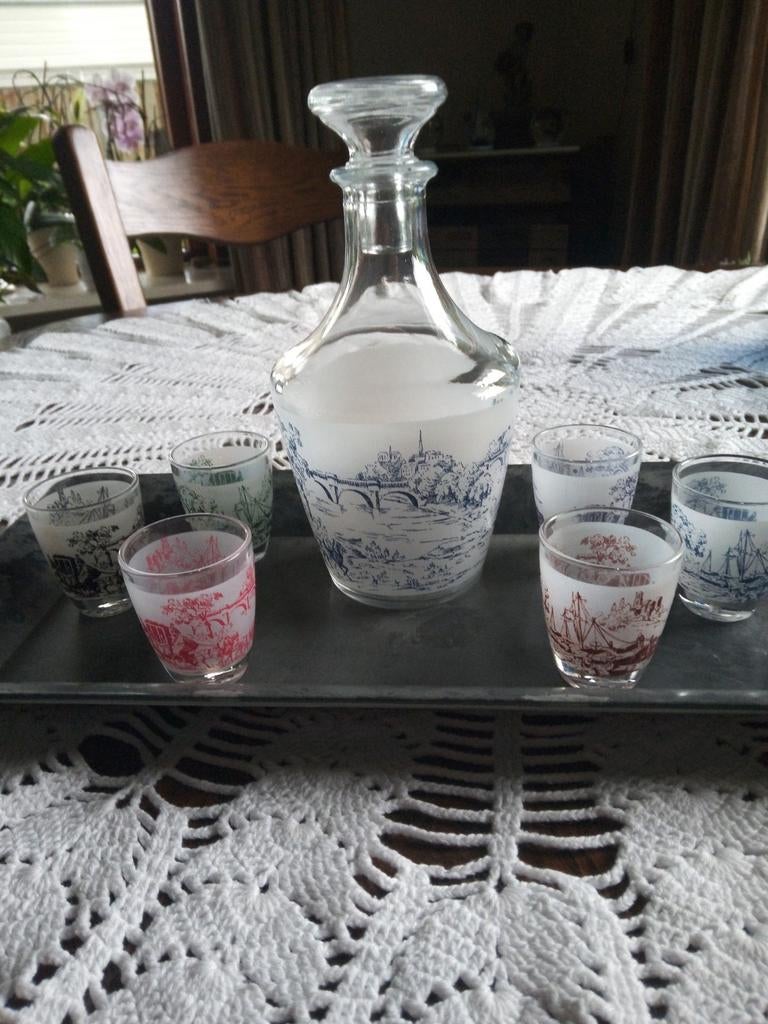 Vintage Likeur set - Karaf met 6  Likeur glaasjes Jaren '60, Antiek en Kunst, Ophalen of Verzenden