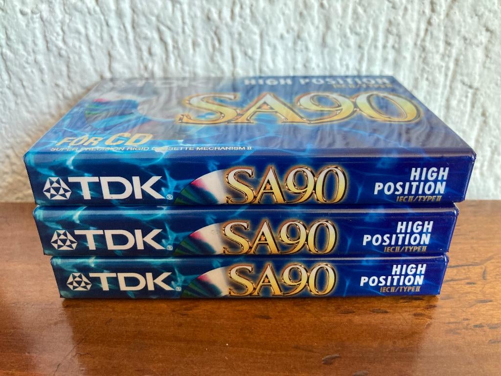 3 duurzame TDK SA90 cassettebandjes nog verpakt in cellofaan, Overige genres, Ophalen of Verzenden, Nieuw in verpakking, Onbespeeld
