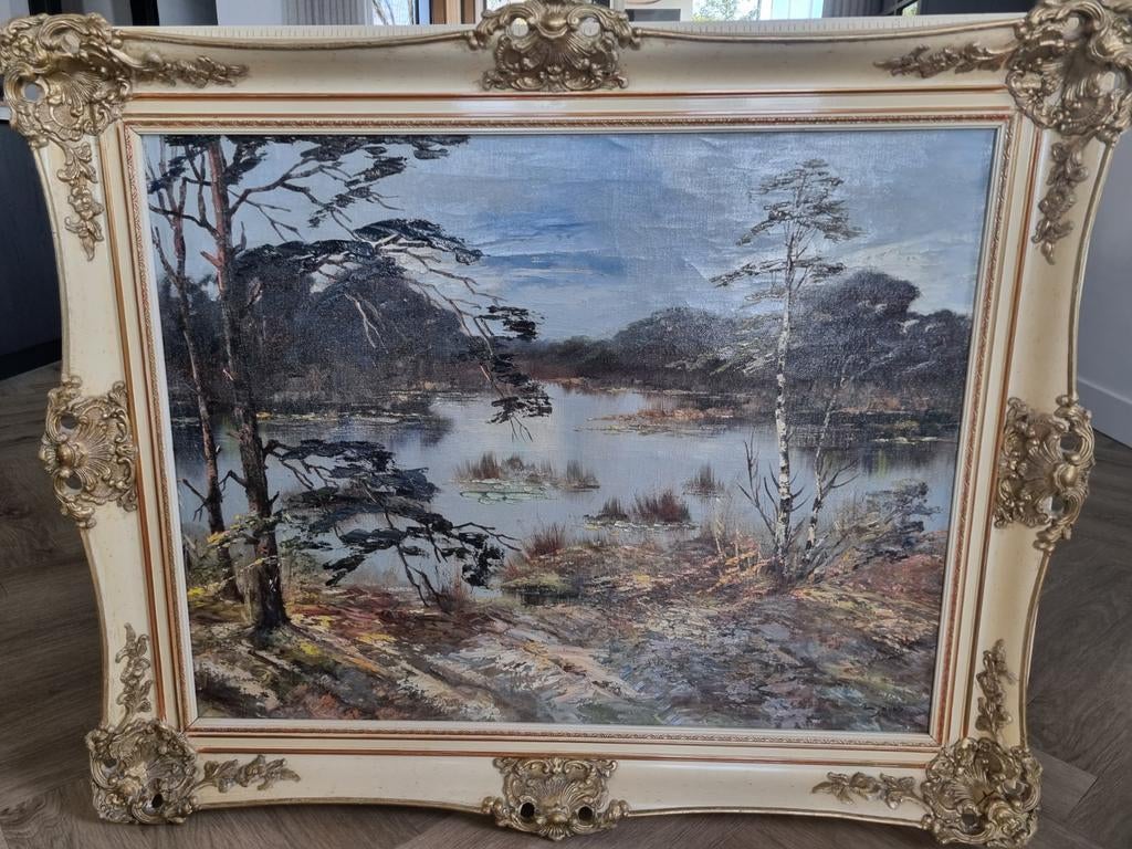 Schilderij Frans Jacobs, landschap met water en bomen, Antiek en Kunst, Kunst | Schilderijen | Klassiek, Ophalen