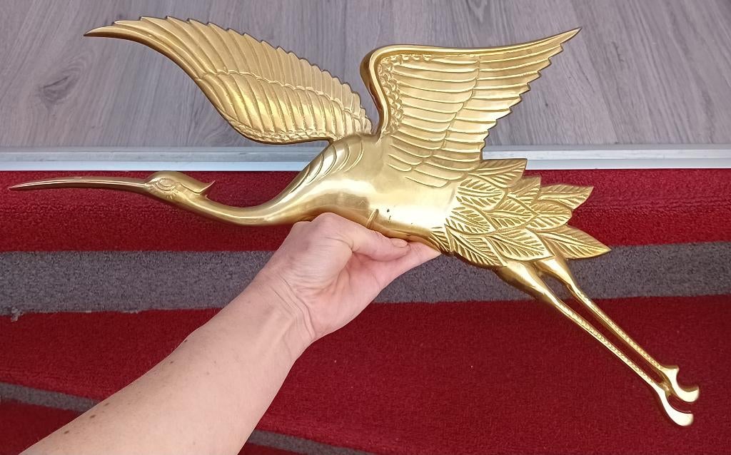 modernistisch messing heron bird wandsculptuur, Ophalen of Verzenden