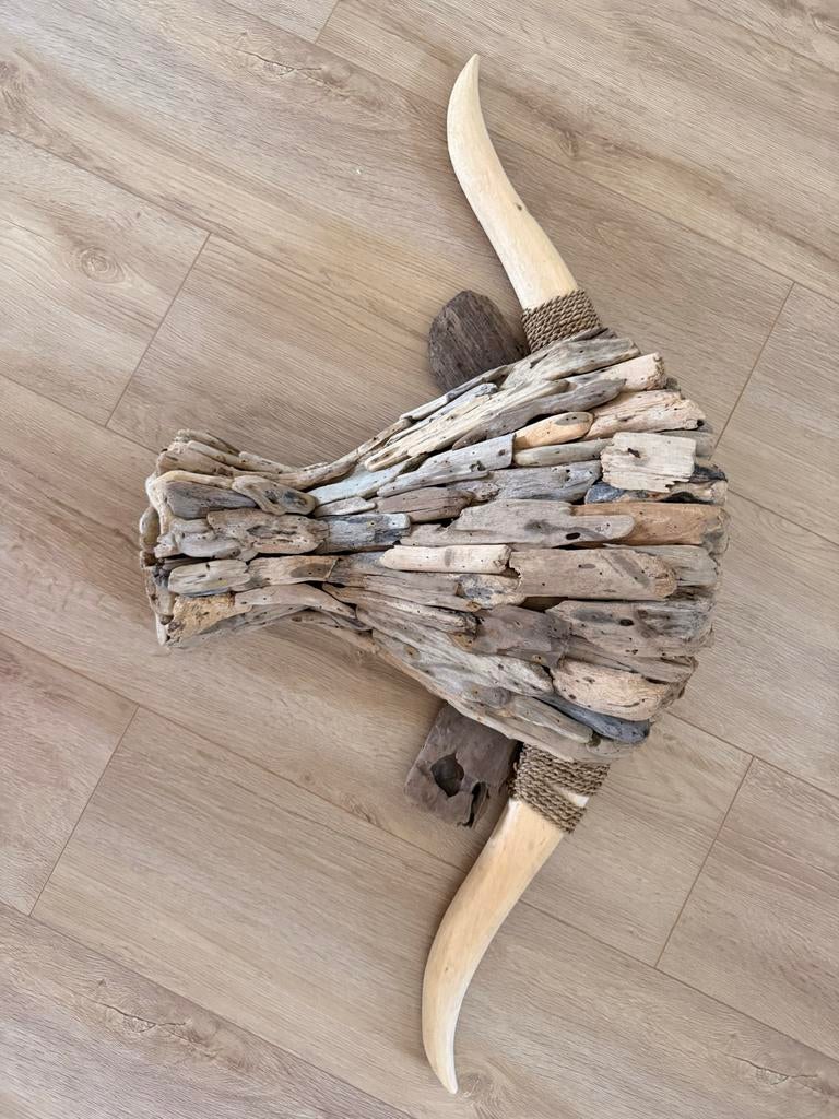 Unieke Stierenkop van driftwood - Wanddecoratie, Ophalen, Hout, Bruin, Landelijk