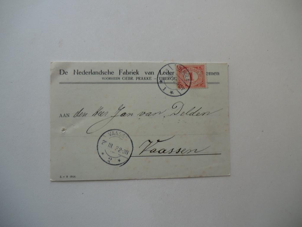 Eibergen,Neede,Vaassen,Fabr Leder v/h Prakke,Jan van Delden, Verzamelen, Ophalen of Verzenden, 1920 tot 1940, Gelopen, Gelderland